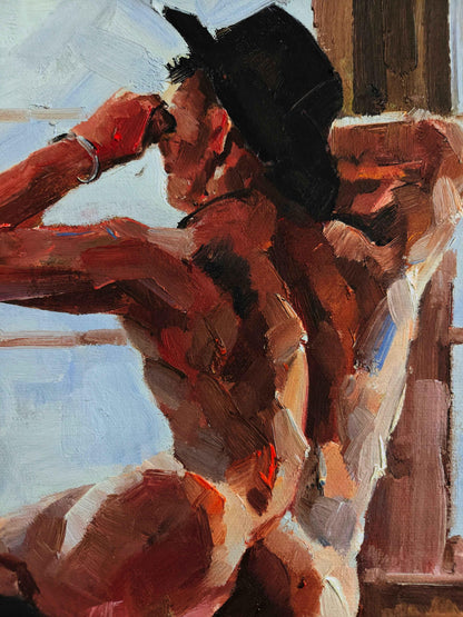 art-decoration-tableau-peinture-huile-toile-portrait-homme-nu-male-tbm-intégrale-cowboy - Kikooyou Art Gallery