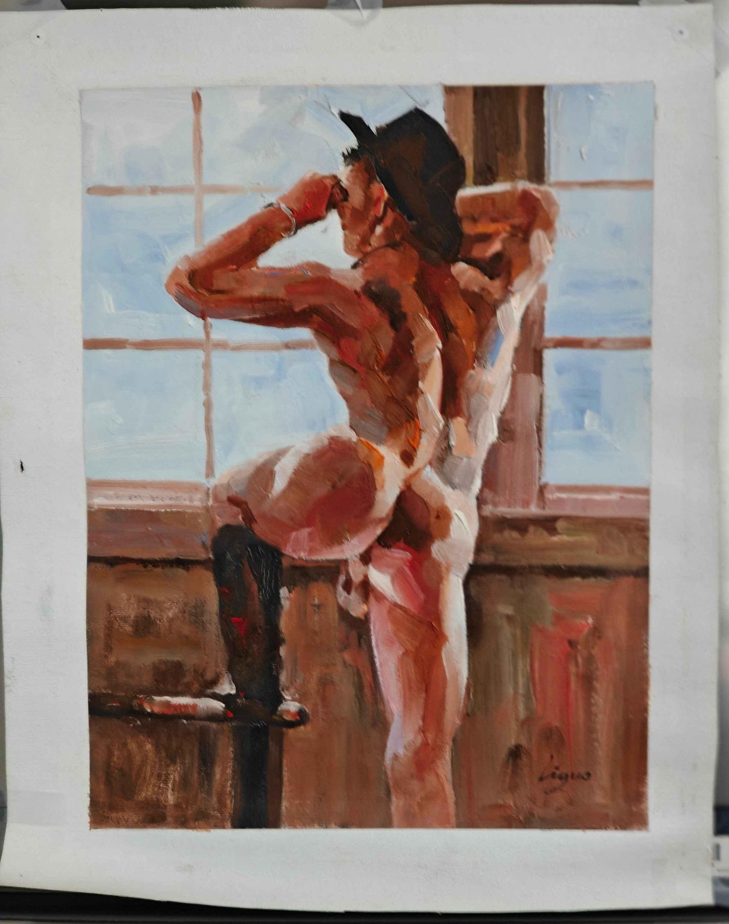 art-decoration-tableau-peinture-huile-toile-portrait-homme-nu-male-tbm-intégrale-cowboy - Kikooyou Art Gallery