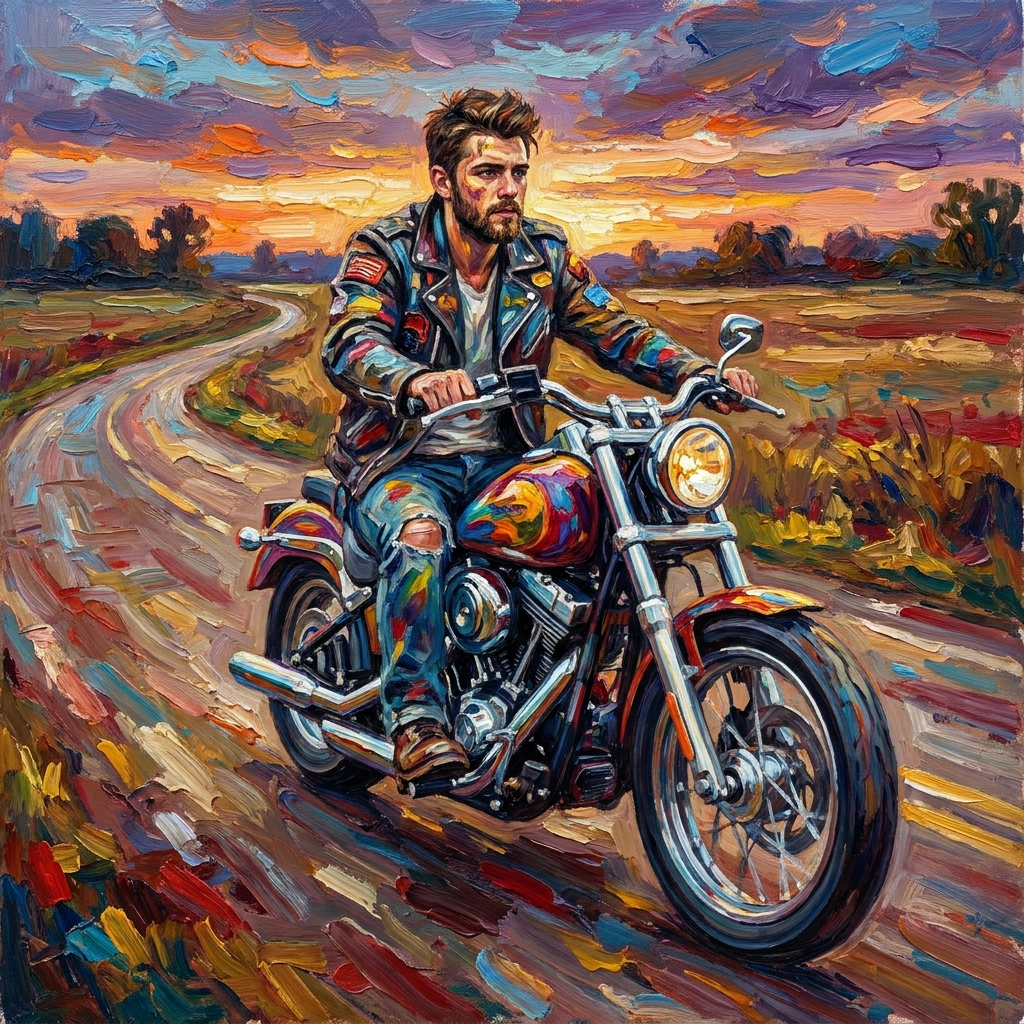 peinture huile sur toile faite sur commande - PORTRAIT BOGOSSE motard
