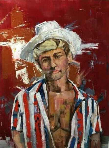 art-decoration-tableau-peinture-huile-toile-portrait-masculin-homme-chapeau