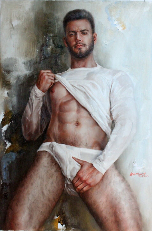 Kunst porträt nackter Mann Original Gemälde Öl auf Leinwand
