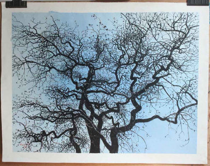 Paysage d'art peinture originale à l'huile sur toile arbre peint signé