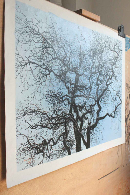 Paysage d'art peinture originale à l'huile sur toile arbre peint signé