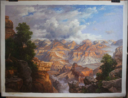 Repro Thomas Moran huile paysage peinture sur toile grand canyon signée
