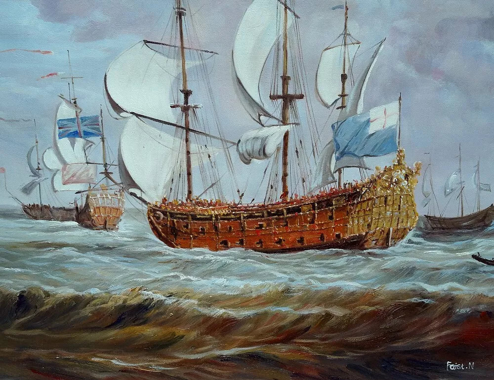 art-Tableau marine huile sur toile bateau St André en mer voilier