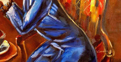 art-Tableau huile sur toile d'après Anton Faistauer, dame en robe bleue