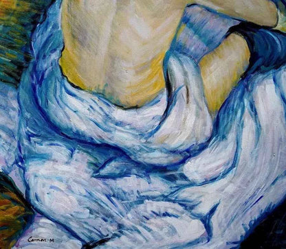 art-femme nue à la toilette- peinture-huile sur toile