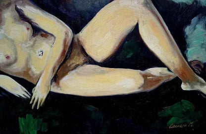 art-femme-nue-allongée-peinture-huile sur toile- d'après Faistauer