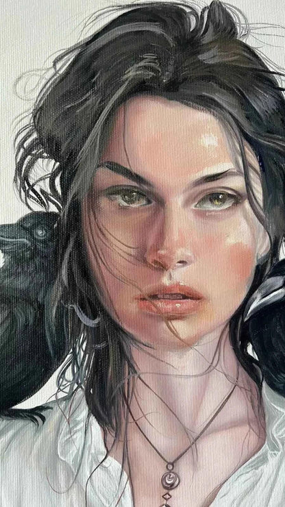 art-portrait-femme-corbeau-peinture-huile sur toile - Kikooyou Art Gallery