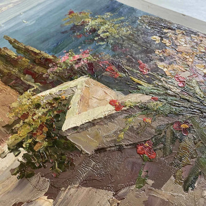 art-paysage-vue-mer-village-peinture-huile sur toile