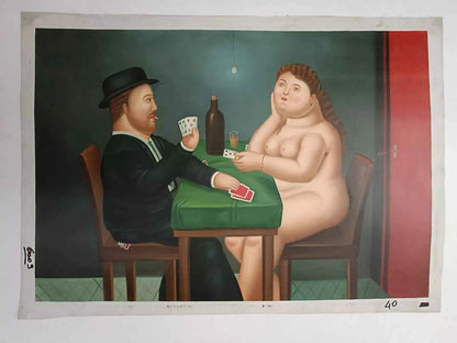 art-surréalisme-scène de vie-partie-carte-peinture-huile sur toile