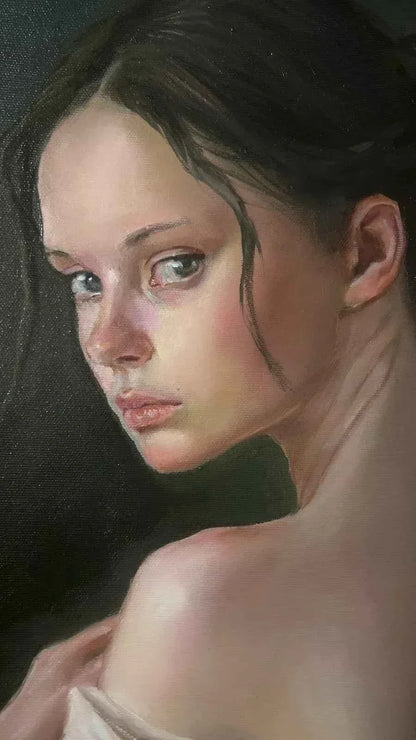 art-portrait-jeune-fille-yeux-clairs-peinture-huile-toile - Kikooyou Art Gallery
