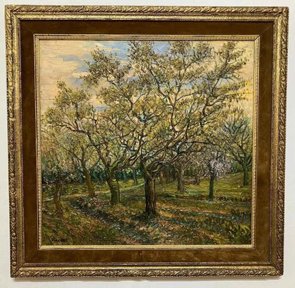 art-paysage-campagne-champ-arbres-inspiré de van gogh-peinture-huile sur toile-encadrée