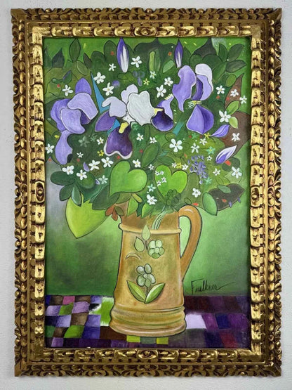 art-moderne-nature-morte-fleurs-iris-vase-huile-toile