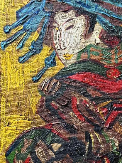 art-moderne-portrait-feminin-femme-japonaise-kimono-peinture-huile-toile