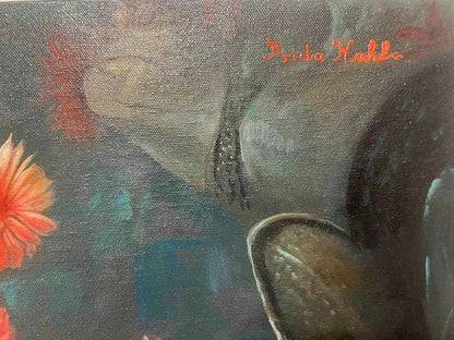 art-moderne-portrait-Frida-Khalo-fleurs-oiseaux-belle-peinture-huile-toile - Kikooyou Art Gallery