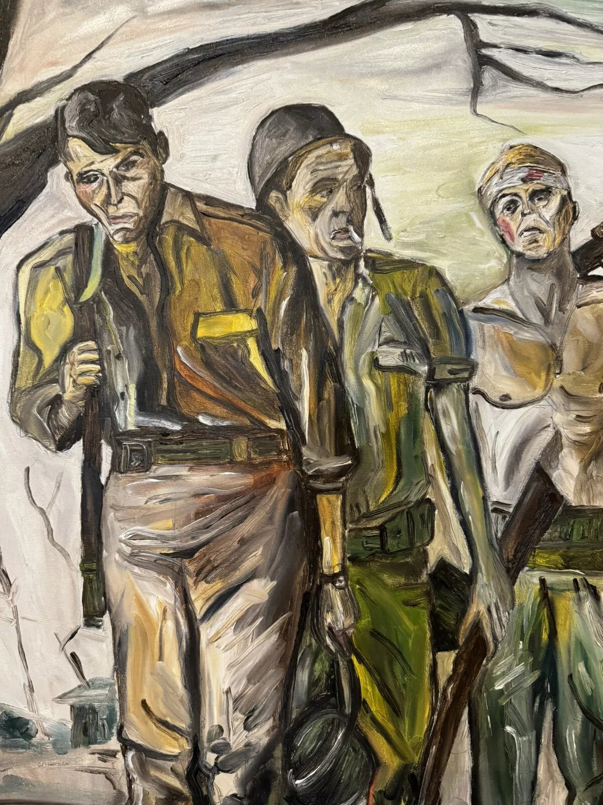 art-scène-vie-soldat-guerre-fille-peinture huile sur toile