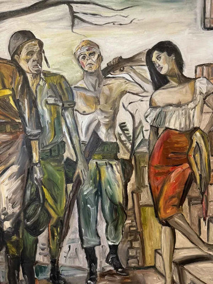 art-scène-vie-soldat-guerre-fille-peinture huile sur toile