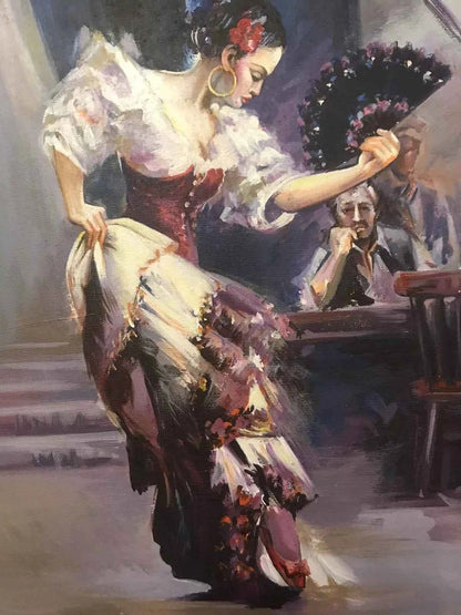 art-scène-vie-danseuse-flamenco-éventail-peinture-huile-toile