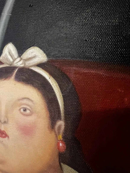 art-moderne-scène-vie-petite-fille-poussette-peinture-huile-toile