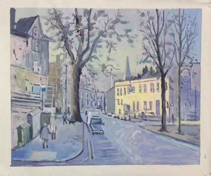 art-paysage-scène-rue-ville-personnages-peinture-huile-toile