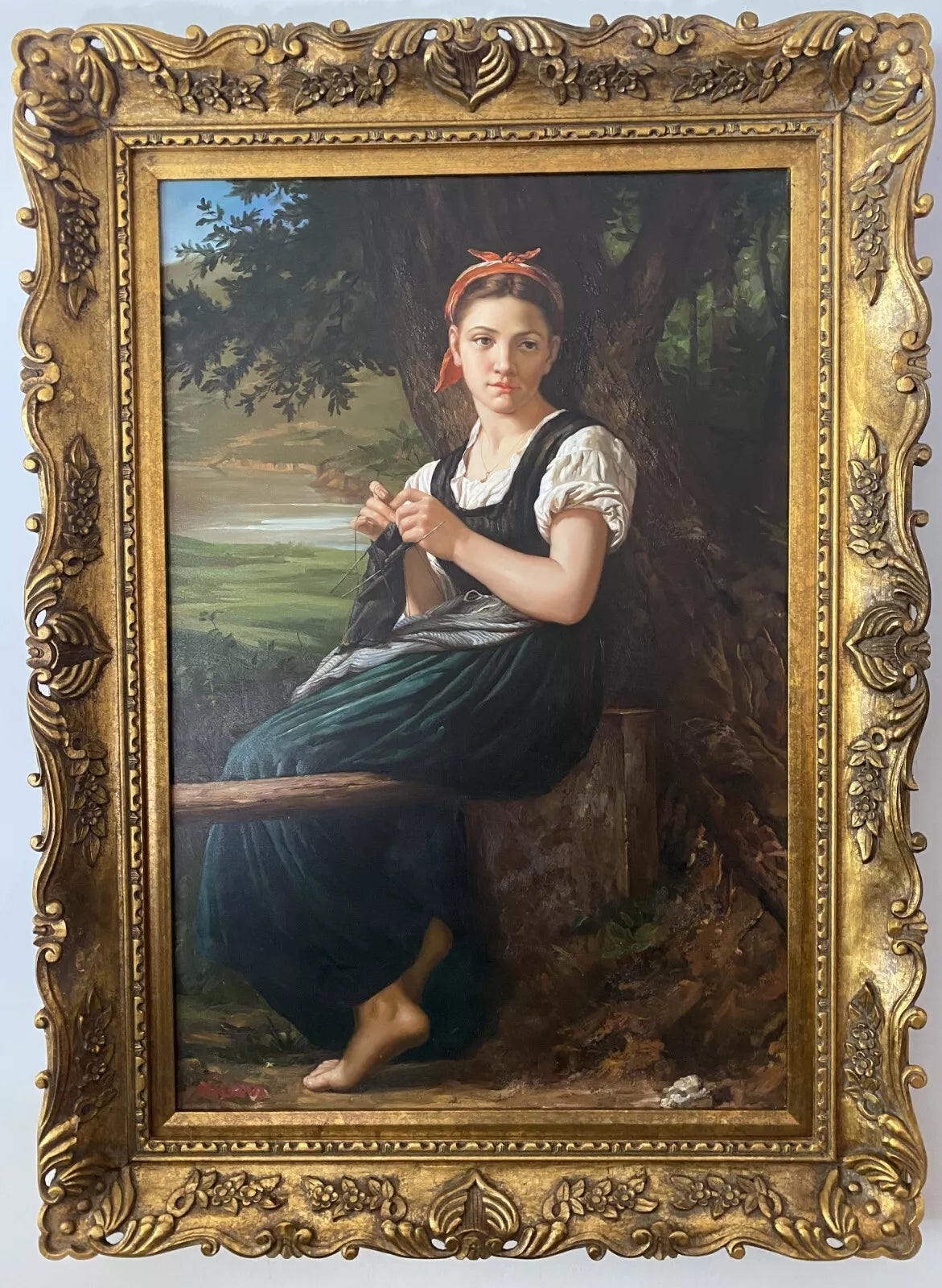 art-portrait-jeune-fille-tricot-peinture-huile-toile-cadre
