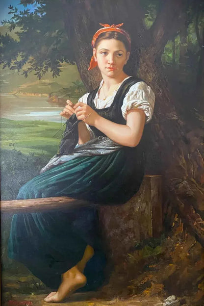 art-portrait-jeune-fille-tricot-peinture-huile-toile-cadre