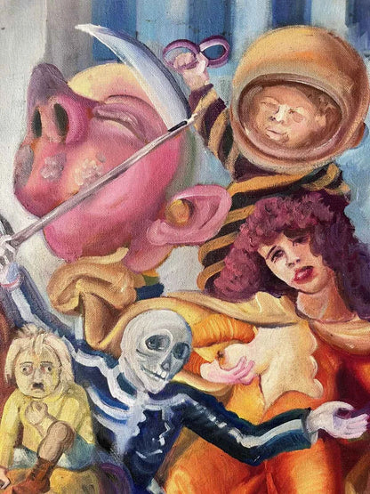 art-surréaliste-scène morbide-personnages-peinture-huile-toile