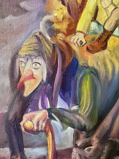 art-surréaliste-scène morbide-personnages-peinture-huile-toile