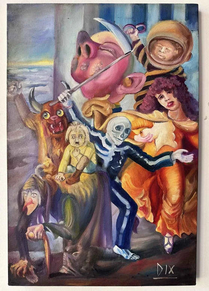 art-surréaliste-scène morbide-personnages-peinture-huile-toile