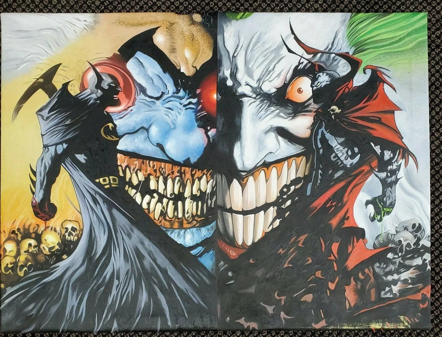 art-cartoon-combat-batman-chevalier-noir-peinture-huile-toile