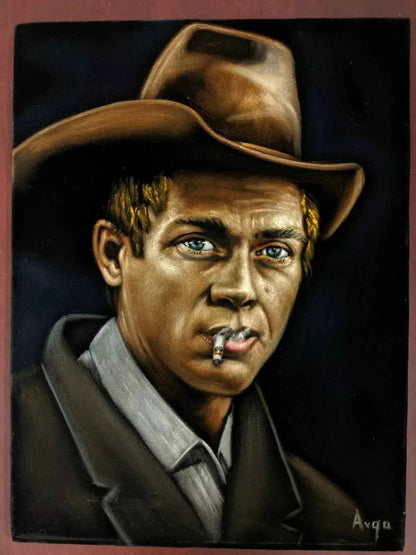 art-portrait-masculin-homme-acteur-cinéma-steeve mcqueen-peinture-originale-huile-toile