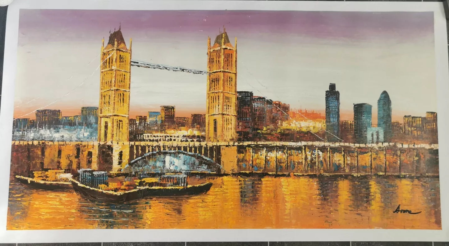 art-décoration-paysage-Londres-Tamise-pont-peinture-huile-toile