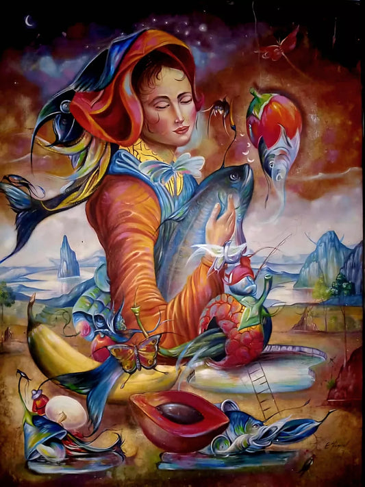 art-surréalisme-personnage-féminin-femme-peinture-acrylique-toile