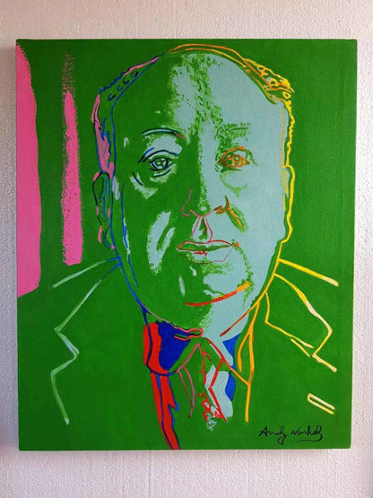 pop art-portrait-Alfred Hitchcock-hommes-cinéma-peinture-huile-toile