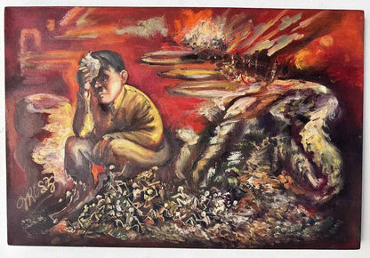 art-surréaliste-personnage-horreur-guerre-peinture huile toile