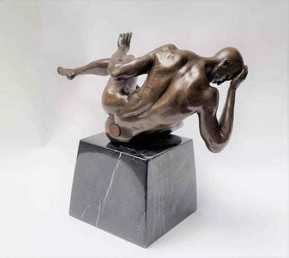 Figurine en bronze homme nu nu érotique sculpture socle en marbre signée