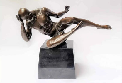 Figurine en bronze homme nu nu érotique sculpture socle en marbre signée