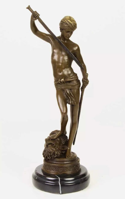 Figurine en bronze homme nu nu érotique -David-sculpture socle en marbre signée