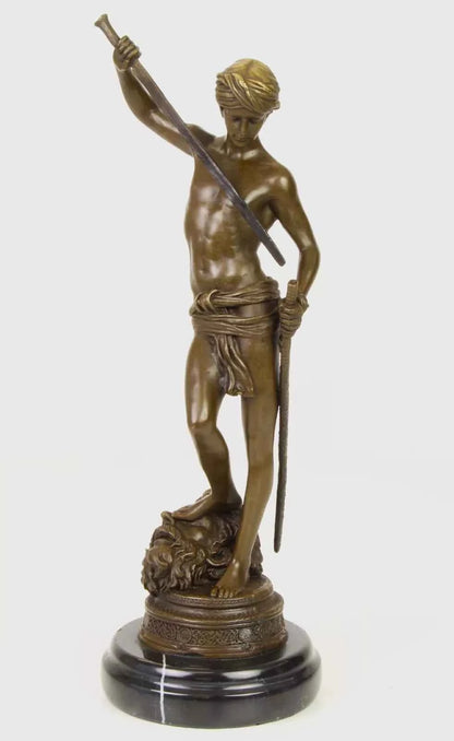 Figurine en bronze homme nu nu érotique -David-sculpture socle en marbre signée