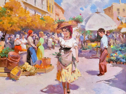art-scène-vie-marché-hongrois-peinture-huile-toile