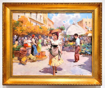 art-scène-vie-marché-hongrois-peinture-huile-toile
