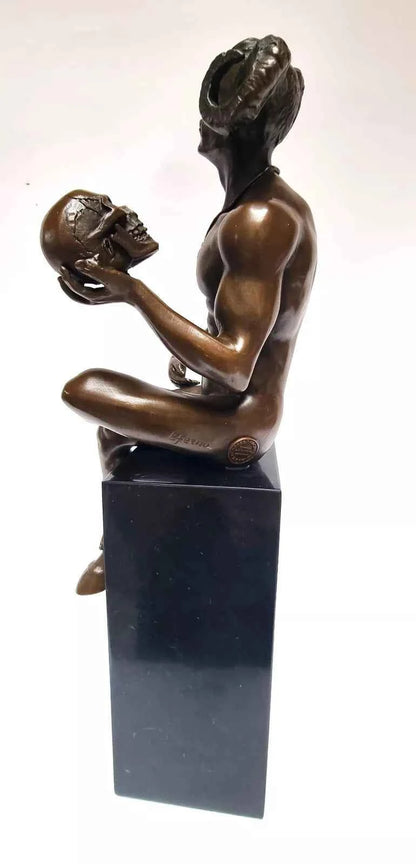 décoration-statue-bronze-diable-crane-tête-mort