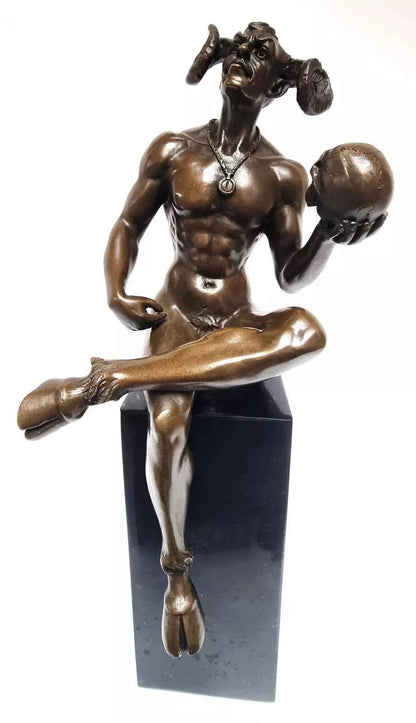 décoration-statue-bronze-diable-crane-tête-mort