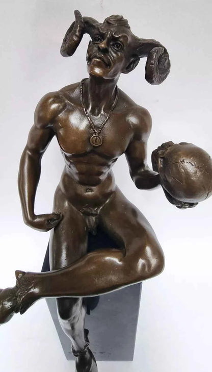 décoration-statue-bronze-diable-crane-tête-mort