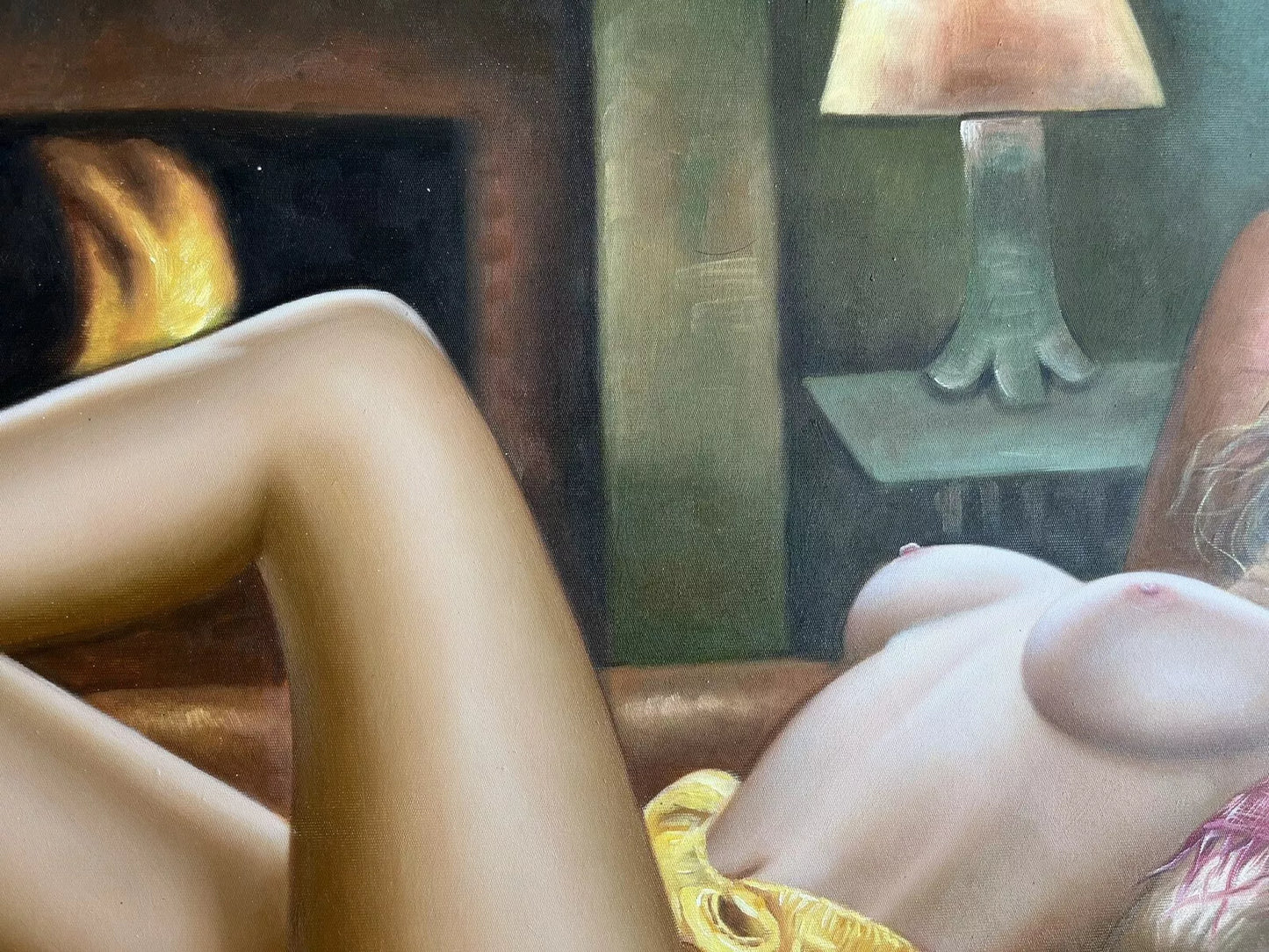 art-érotique-nue-féminin-femme-intégrale-allongée-fauteuil-peinture-huile-toile
