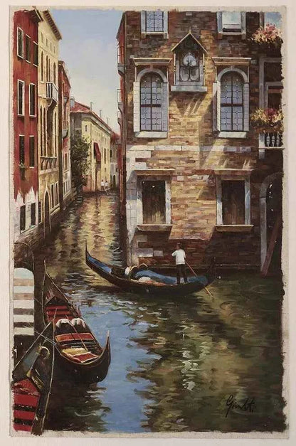 art-paysage-canal-venise-gondole-peinture-huile-toile