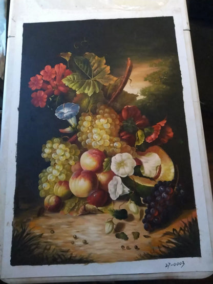 art-nature-morte-fruits-fleurs-peinture-huile-toile