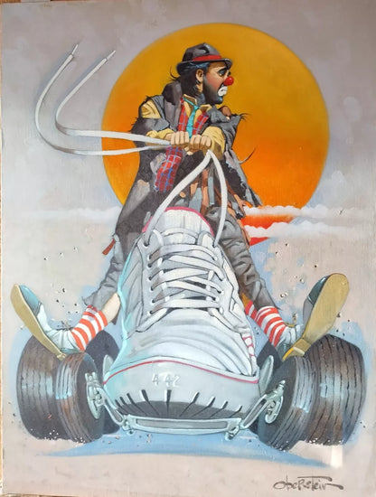 art-surréalisme-clown-basket-originale-peinture-huile-toile
