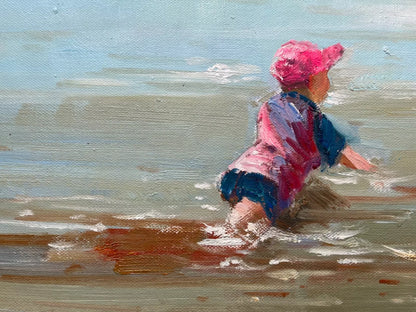 art-scène-vie-enfants-plage-peinture-originale-huile-toile